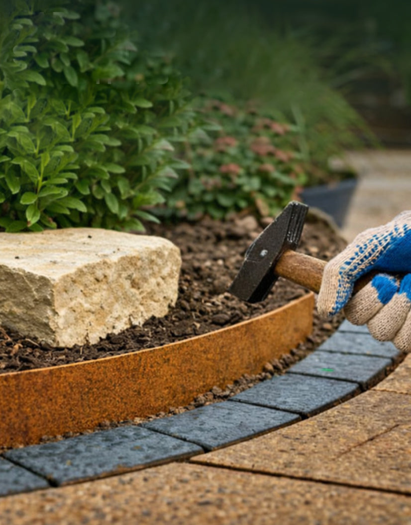 Metal Lawn Edging Rust Non-Galvanised Steel (Pack: 5 x 1m lengths)