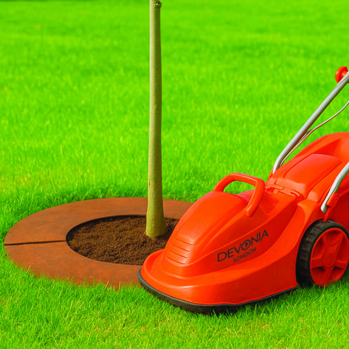 tree protection ring rusty metal_with lawn mower tree protection ring rusty metal_with lawn mower