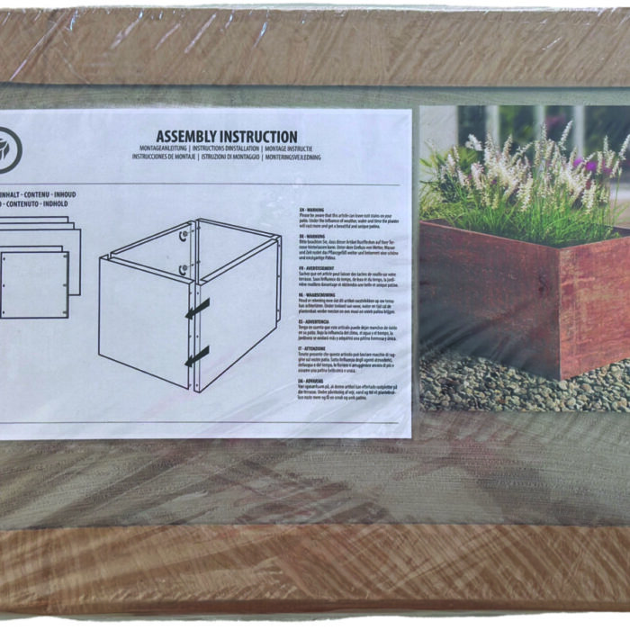 planter_40x80x40 pack shot rusty metal plant pot in packaging